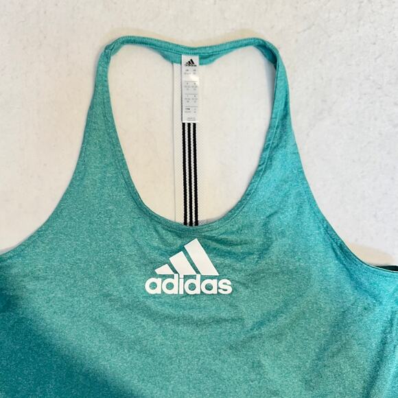 Adidas Racerback Workout Shirt Woman XS Heathered Green Race Tanktop Performance - Picture 4 of 8
